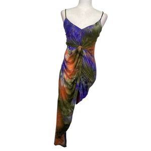 Diosa Tye Dye Purple Green Multi Color Women’s Tank Wrap Asymetrical Dress Size
